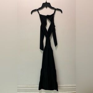 Elegant Black Women's Long Midi Party Dress / Halter Tie Up Bra